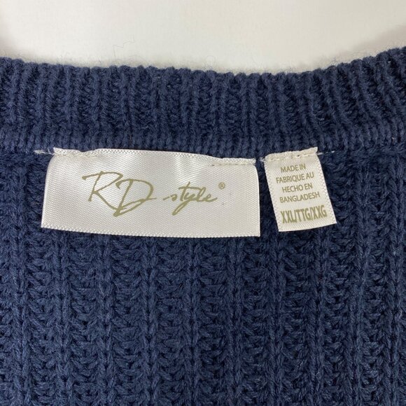 RD Style Womens Navy Blue V-Neck Pullover Long Sleeve Sweater Cotton Size XXL - Picture 3 of 5